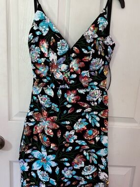 Macy's Black Sequin Floral Slip Dress
